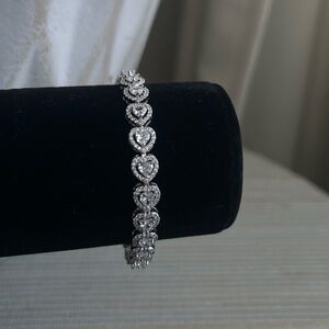 Silver CZ Heart outlined pavé with center stone heart  Bracelet